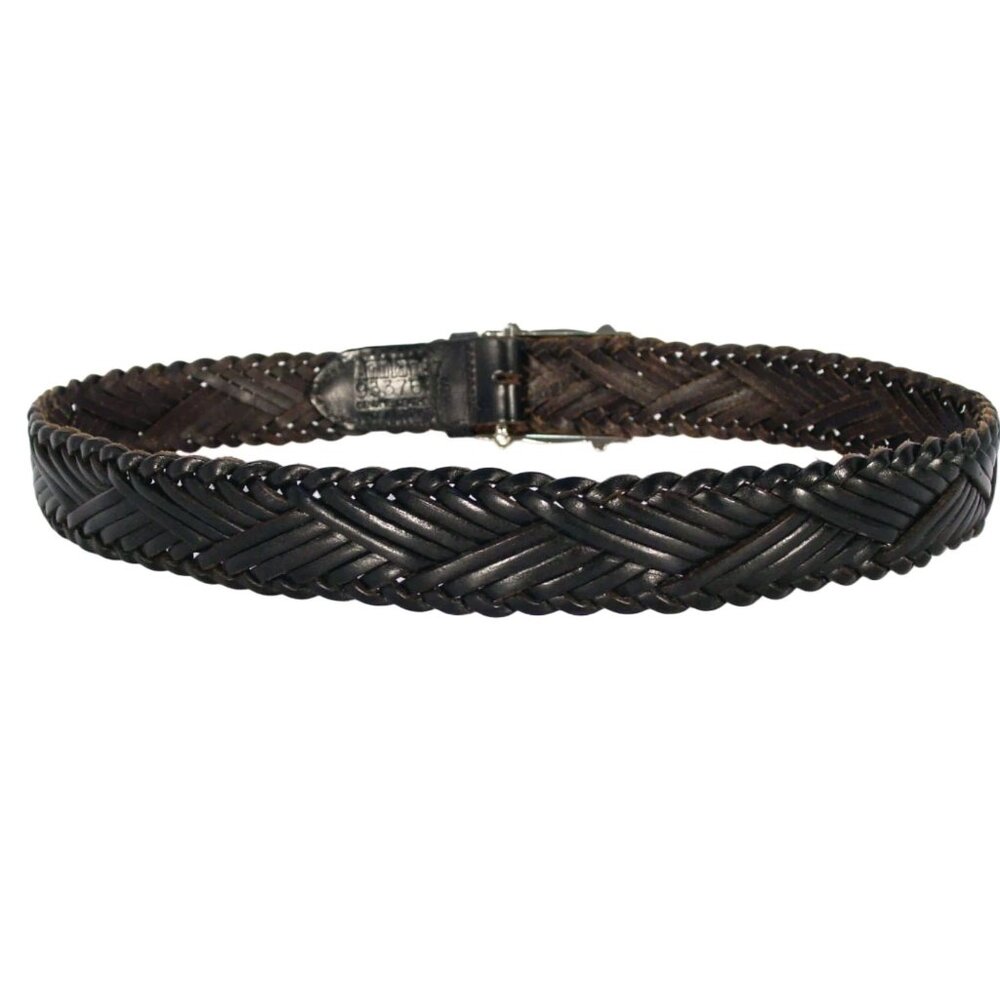 ANN TAYLOR Braided Black Leather Belt Silver Barrel Buckle Women's S - TURKEY - Picture 3 of 5